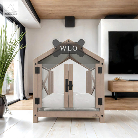 WLO® Natural Gabled Elevated Modern Dog House - WLO Store