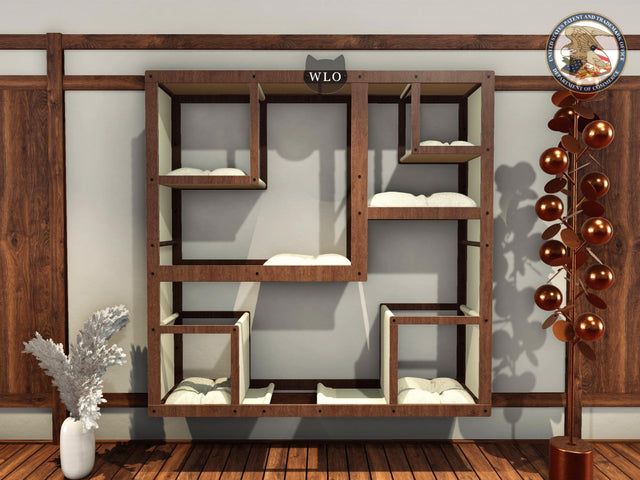 WLO® Square Compact Cat Shelf, Premium Wooden Cat Wall Furniture with Free Customization, Multiple Colors & Easy to Clean Super Soft Fleece Cushions - WLO Wood