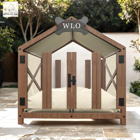 WLO® Walnut Gabled Elevated Modern Dog House - WLO Store