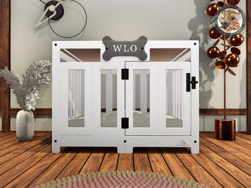 WLO® White & Ivory Pueblo Modern Dog Crate, Premium Wooden Dog Crate with Free Customization, Gift Cushion Covers - WLO Wood