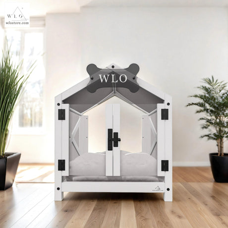 WLO® White Gabled Elevated Modern Dog House - WLO Store