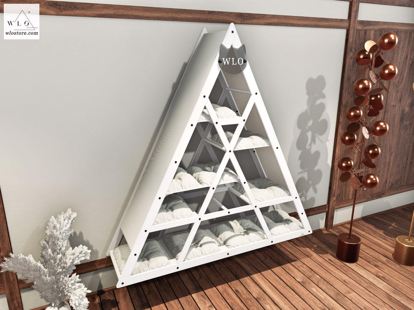 WLO® White Triangle Compact Cat Shelf - WLO Store