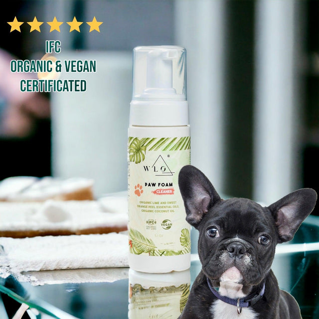 WLO Refreshing Paw Foam Cleaner 5.1 oz - Organic Pet Hygiene | 50% Off + Gift Wooden Holder + Free Next Day Shipping for 5 Items all Organic Pet Care Products - WLO Wood