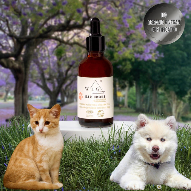 WLO Soothing Ear Drops Solution for Pets 1.7 oz - Organic Ear Care | 50% Off + Gift Wooden Holder + Free Next Day Shipping for 5 Items all Organic Pet Care Products - WLO Wood