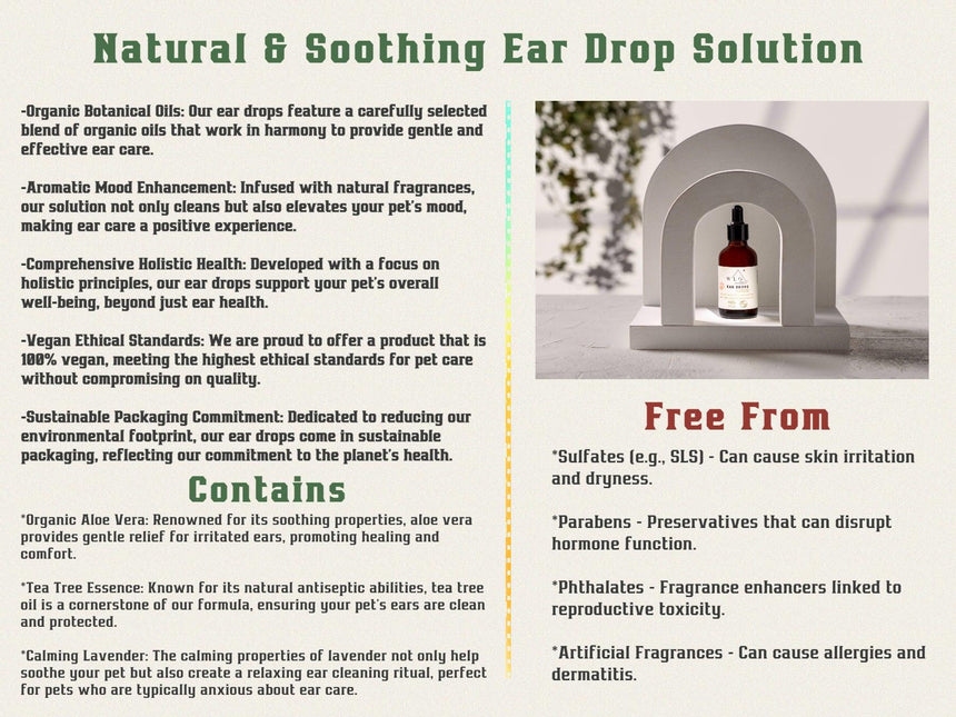 WLO Soothing Ear Drops Solution for Pets 1.7 oz - Organic Ear Care | 50% Off + Gift Wooden Holder + Free Next Day Shipping for 5 Items all Organic Pet Care Products - WLO Wood