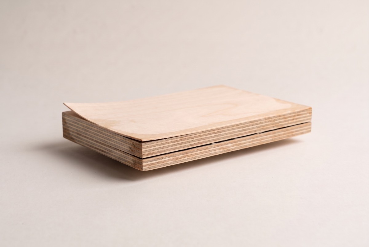 Illustration of a plywood sample with its top veneer lifting after water