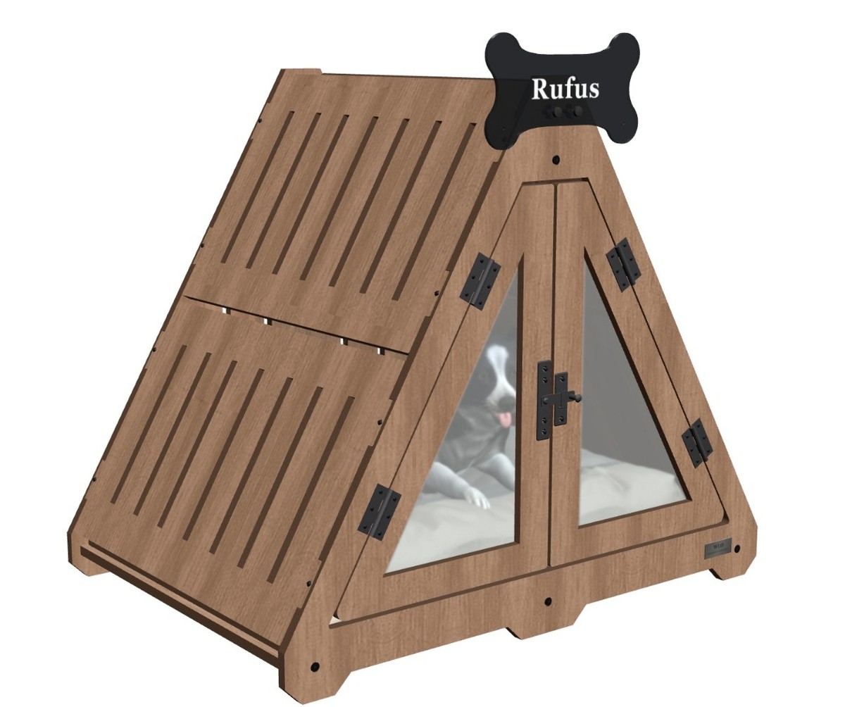 WLO 3D view of a dog lying inside a walnut Lakota, drawn to scale