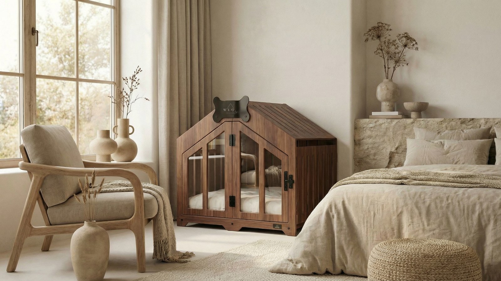 Walnut WLO Gabled in a calm bedroom beside a linen armchair