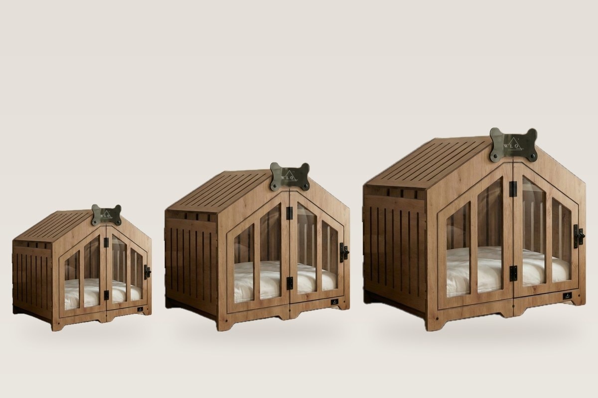 Walnut WLO Gabled in Sizes 1, 2 and 3 side by side in a bright studio