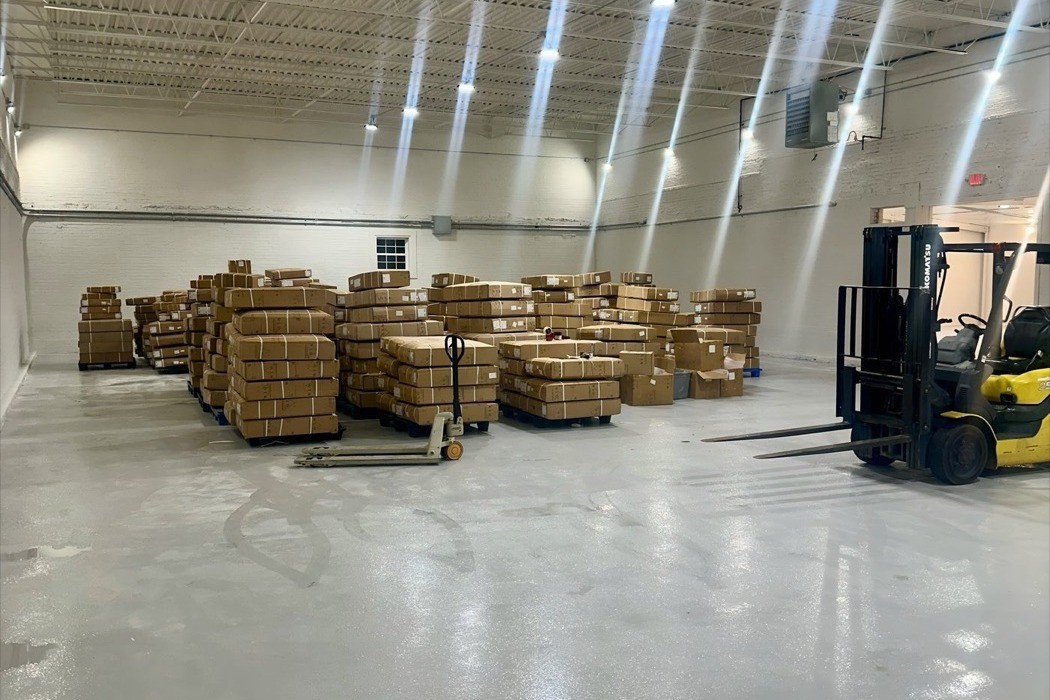 WLO warehouse floor in Lexington, North Carolina, with pallets of panels