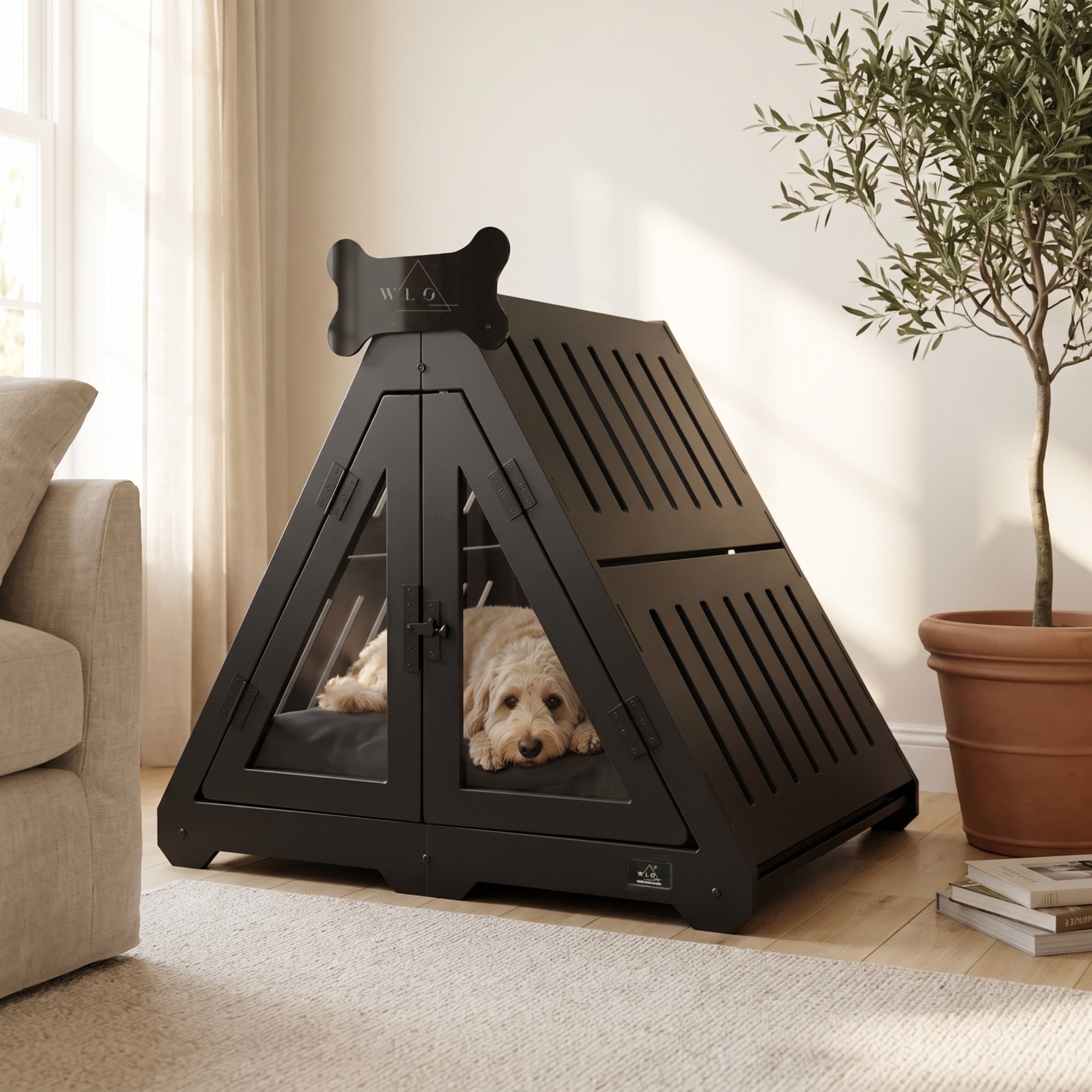 Onyx Black Lakota furniture dog crate, front view