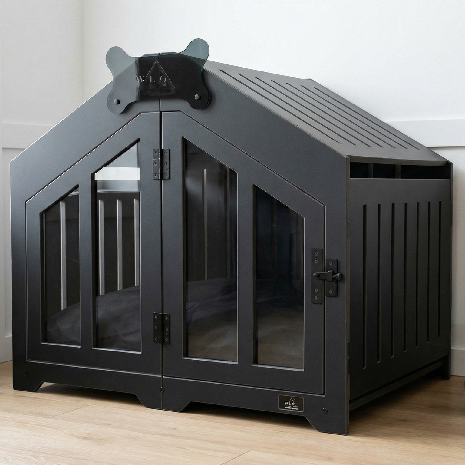 Dog inside a Black Gabled