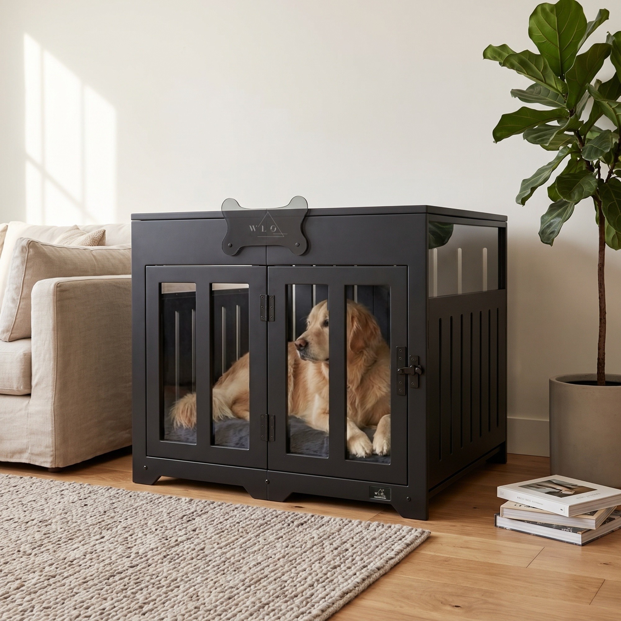 Onyx Black Pueblo furniture dog crate, front view